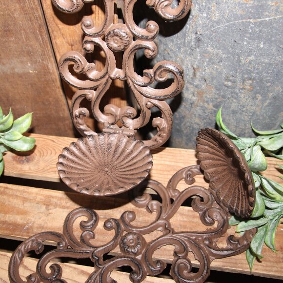 Ornate Rustic French Country Farmhouse Cast Iron Wall Decor Candle Holders